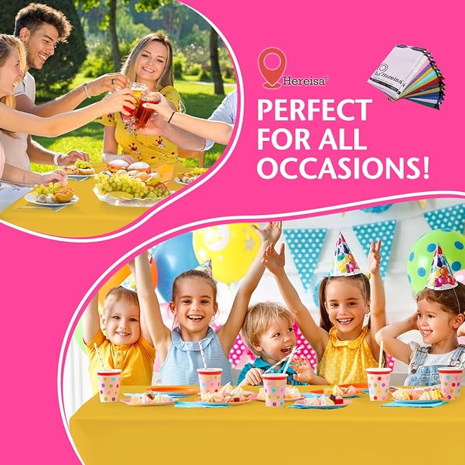 Disposable Plastic Tablecloth Yellow 54x108 Inch, 5-Pack Waterproof Rectangular Table Cover for Parties, Picnics, Dining Protection