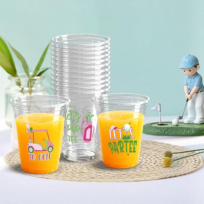 100 Pack Pink Golf Plastic Cups 12 oz Green Golf Ball Disposable Cups Spring Party Favor Drinking Cold Beverage Cup for Sports Birthday Party Supplies