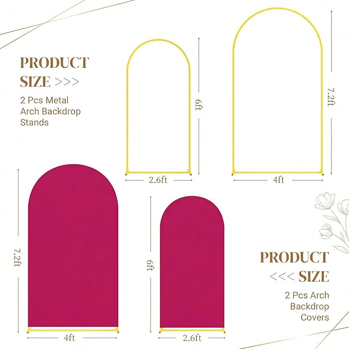 Metal Arch Backdrop Stand and Cover Set, 7.2FT, 6FT Party Backdrop, Easy to Assemble, Backdrop Stand for Parties, Birthday, Baby Shower