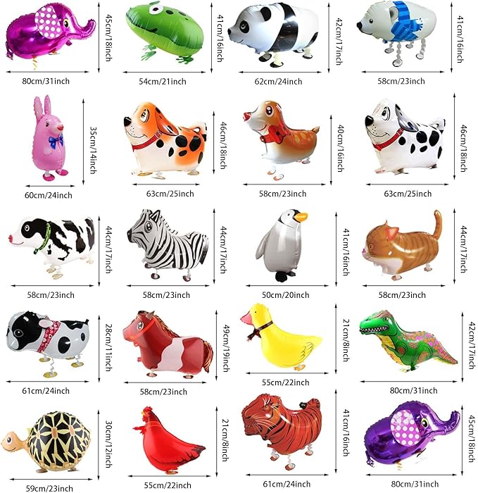 20Pcs Set Walking Animals Balloons Set, Pets Walking Balloons, Mylar Foil Helium Aluminum Balloon Kit for Kids Birthday Party Baby Shower Decor Children Gift
