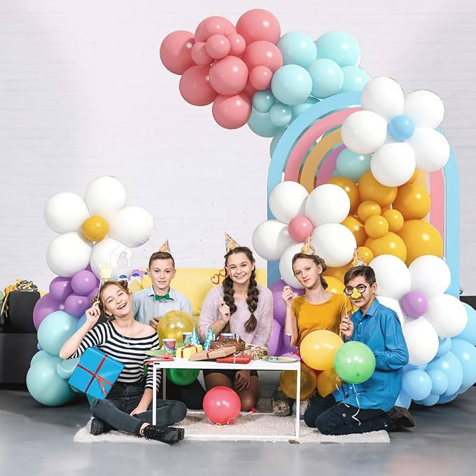 Balloon Garland Kit Blue Teal Dusty Pink, 119 PCS Baby Blue Teal Retro Blush Pink Purple Yellow Balloon Arch with Flower Balloon DIY Kit, Different Sizes Balloons for Groovy Birthday Party Decorations