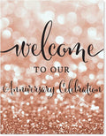 Andaz Press Anniversary Party Signs, Glitzy Rose Gold Glitter, 8.5x11-inch, Welcome to Our Anniversary Celebration, 1-Pack, Bokeh Colored Party Supplies