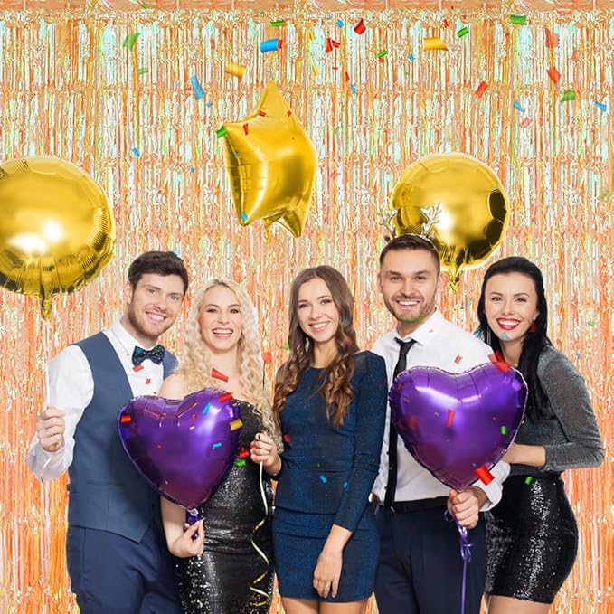 3 Pack Fringe Curtains Party Decorations,Tinsel Backdrop Curtains for Parties,Photo Booth Wedding Graduations Birthday Christmas Event Party Supplies (Transparent Orange)