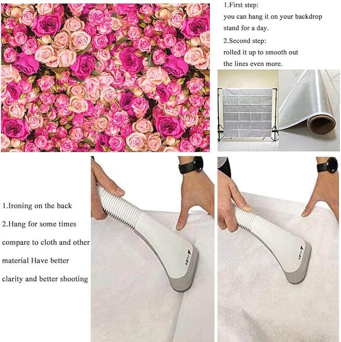 7x5FT Pink Red Rose Floral Wall Backdrop Flowers Photography Background Mothers Day Valentine's Day Backdrop Girls Birthday Party Baby Shower Wedding Decoration Banner
