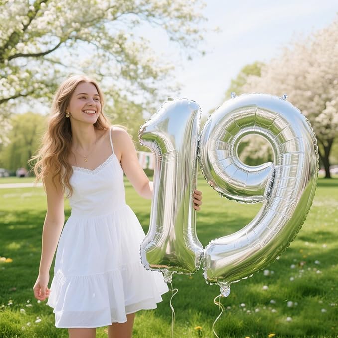 40 Inch Silver Number 9 Balloons Giant number balloons 19 29 39 49 59 90 Balloons Silver Birthday Balloons 90th Birthday Anniversary Party Decorations Supplies
