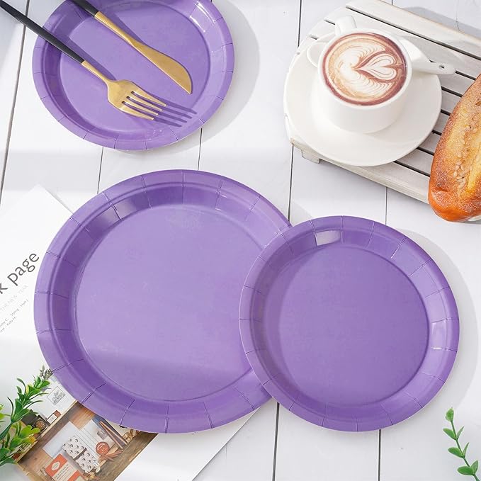 Whaline 100Pcs Lavender Tableware Set Graduation Light Purple Disposable Dinnerware Set 50Pcs Paper Plates 25Pcs Napkin 25Pcs Cups for School Wedding Birthday Bride Shower Party Supplies Table Decor