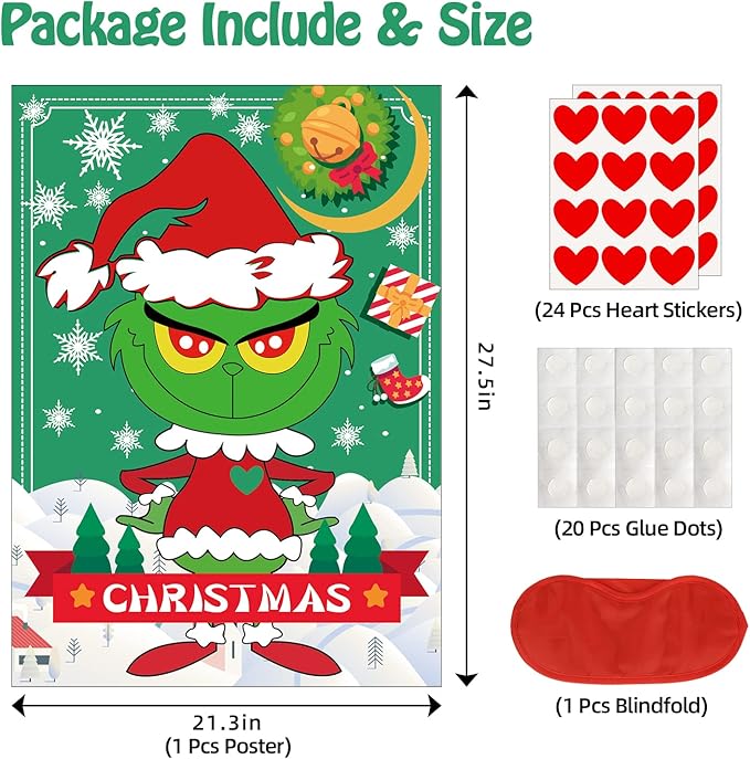 Christmas Games - Pin The Heart Christmas Crafts Games for Kids Families Party, Cute Wall Decor Party Supplies Favors, Indoor Xmas Decorations Home Decor, Xmas Kids Activities Presents