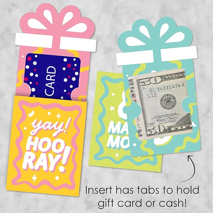 Big Dot of Happiness Party Time - Happy Birthday Party Money and Gift Card Sleeves - Nifty Gifty Card Holders - Set of 8