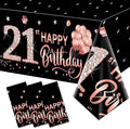 3 Pack Rose Gold 21st Birthday Tablecloth Decorations for Women Girls, Happy 21st Birthday Theme Table Cover Party Supplies, Plastic Disposable Rectangular Table Cloth Decor