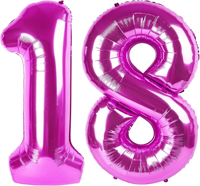 Rosy Purple Number 18 Balloon 40 inch, 18 Number Balloons, 18th Rosy Purple Birthday Decorations for Girls Boys Kids, 18 Year Old Party Supplies