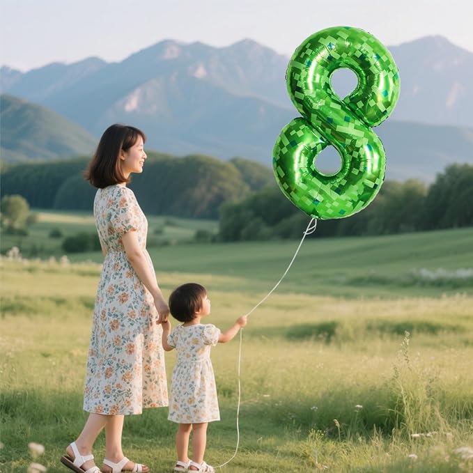 Green Number Balloons, Gaint Green Pixel Number 7 Balloon 40 Inch Dark green 7 Balloon for Boys Girls Kids 7th Birthday Party Decoration