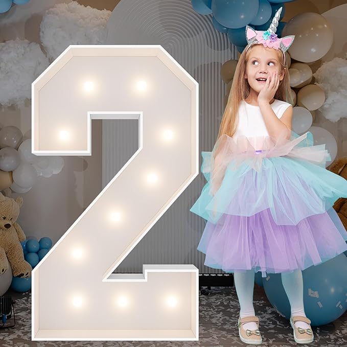 3FT Marquee Light Up Numbers, Giant Marquee Numbers, Pre-cut DIY Foam Board Number 2 for 12th 20th 21st Birthday Decorations, Anniversary Party Decor, 2 Year Old Party Decorations