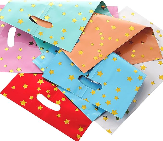 ZGORENDZ 48 Pack Party Favor Bags Cute Star Goodie Bags for Kids Birthday, Plastic Party Gift Bag Bulk for Baby Shower, Wedding, Thanksgiving, Christmas, New Years