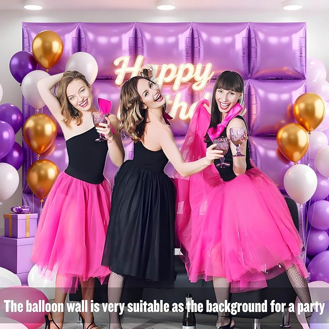 50Pcs Light Purple Square Foil Balloons Wall Backdrop, Double Sided Metallic Foil Balloons Tunnel Arch Garland Kit for Photo Booth Birthday Wedding Halloween Christmas Party Decorations