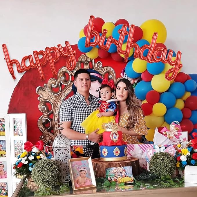 TONIFUL Red Happy Birthday Balloons Banner, 16 Inch Mylar Foil Script/Cursive Letters Birthday Sign Banner Balloon Reusable Material for Girls Boys Kids & Adults Birthday Decorations