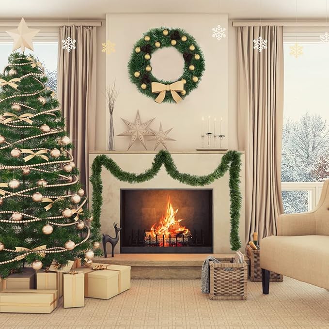 XIMISHOP 50Feet Christmas Garland for Decorations,Christmas Artificial Wine Soft Greenery Pine Garlands Decoration for Home Garden Indoor Outdoor Decorations1