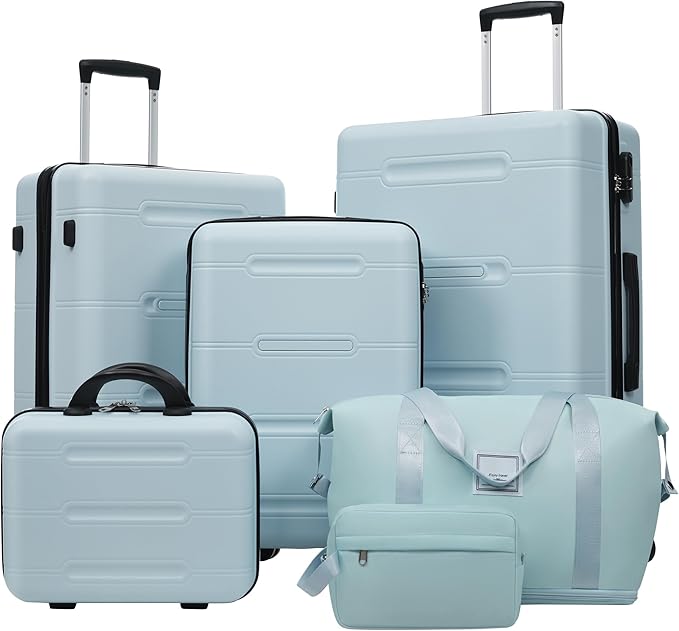 6 Pcs ABS Hardshell Luggage Set Spinner Wheel Suitcase Suitcase Baby Blue