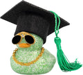 wonuu Car Dashboard Decor Graduation Hat Color Rubber Duck, Car Ducks Ornaments with Mini Graduation Hat Necklace Sunglasses (Light Green)