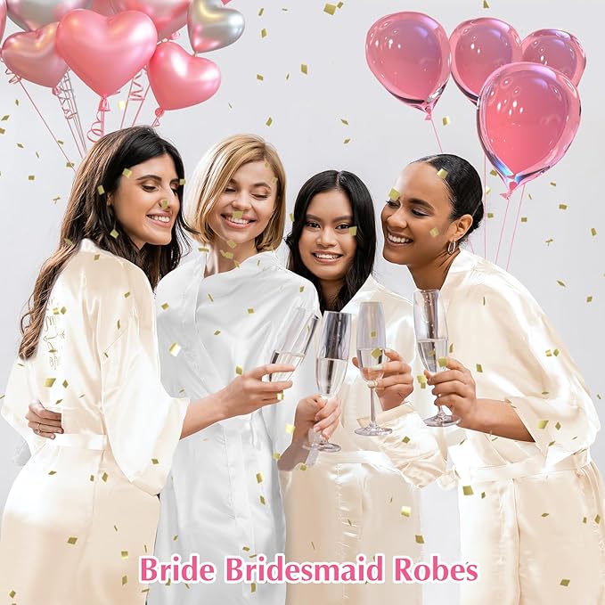 Panitay 42 Pcs Bridal Robes Sets Bride Robes Bridesmaids Proposal Gift Heart Sunglasses Champagne Flutes for Wedding Party