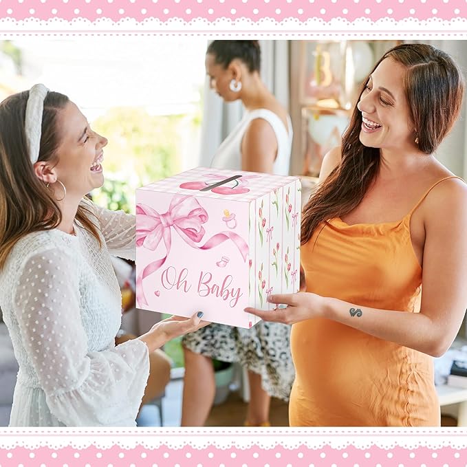Funrous 51 Diaper Raffle Tickets with Box for Baby Shower Game Invitations Diaper Raffle Card for Gender Reveal Baby Shower Party Decoration Table Centerpiece(Pink Color)