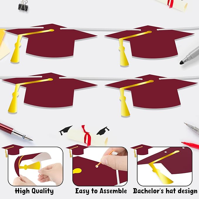 16PCS 2025 Congrats Grad Banner, Glitter 2025 Graduation Decorations Banner, Class of 2025 Banner Garland High School College Graduation Party Decorations Supplies Decor
