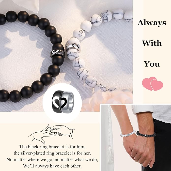 UNGENT THEM Matching Couple Ring Bracelets for Boyfriend Girlfriend Husband Wife Valentines Anniversary Birthday Engagement Gifts