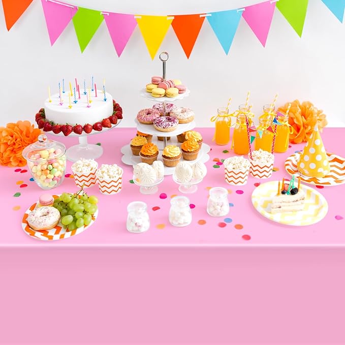 Hxezoc Pink Disposable Plastic Tablecloth, 54 x 108 Inches Waterproof Table Cover for Wedding Birthday Party Baby Shower Decorations Outdoor Indoor Party Supplies