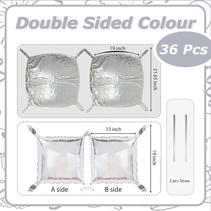 36PCS Square Foil Balloon Wall Backdrop,19 inch Double-Sided Metallic Balloons for Party,Wedding,Anniversary,Birthday,Graduation,Halloween,Shiny Balloon Decor (Sliver)