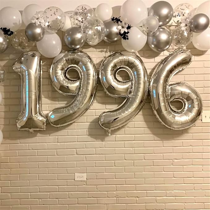 16 In Silver Large Numbers Balloons 0-9, Self Inflating Number 9 Balloons for Boys Girls, Big Silver Digit 9 Balloons for Women Men Birthday Party Anniversary Wedding Supplies Decorations