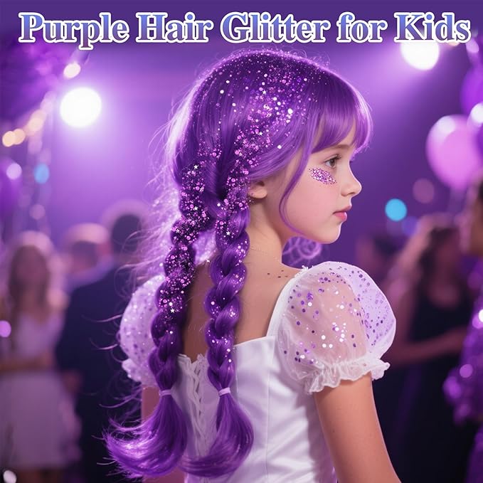 Purple Hair Glitter Stick, Mardi Gras Outfit for Women,Purple Body Face Glitter,Rave Mardi Gras Accessories Carnival Chunky Glitter Sequins,Waterproof Shimmer Body Paint for Festival