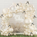 Double Stuffed Pearl Balloon Arch Kit,229Pcs Bow Balloon Arch Kit with Pearl Sticker Bubble Balloons Ribbon Bow for Coquette Bow Theme Birthday Baby Shower Wedding Bachelorette Bridal Shower Party