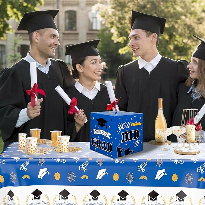 Graduation Card Box, 2025 Graduation Party Decorations, Graduation Box, Graduation Card Holder Foldable Congrats Grad Card Gift Box Class of 2025 for Graduation Party Supplies Party Favors Blue