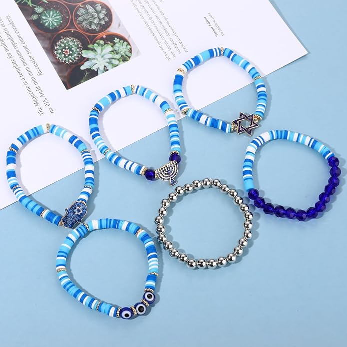 Surfer Heishi Bracelets for Women Stackable Rainbow Vinyl Disc Clay Beaded Stretch Bracelets Elastic Layering Friendship Bracelets Boho Summer Beach Jewelry