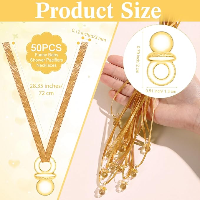 Wesiti 51 Pcs Cool Baby Shower Game Wooden Sign Gift Sets 50 Baby Shower Pacifiers Necklace Acrylic Pacifier for Gender Reveal Party Favor(Bear,Brown)