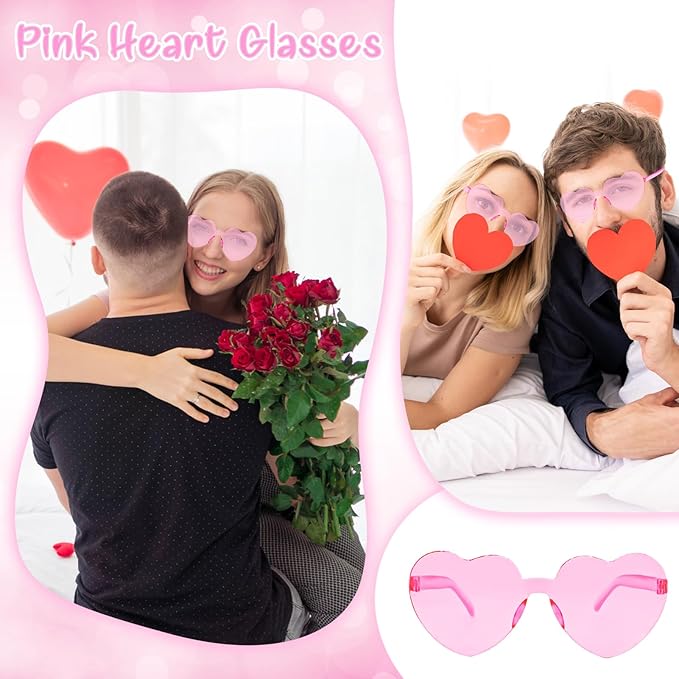 Valentines Heart Shaped Glasses for Women Girls 12 Pairs Valentines Party Favors Pink Sunglasses Bulk Galentines Day Decorations Valentine Glasses Goodie Bag Stuffers Gifts Eyewear Accessories Kids