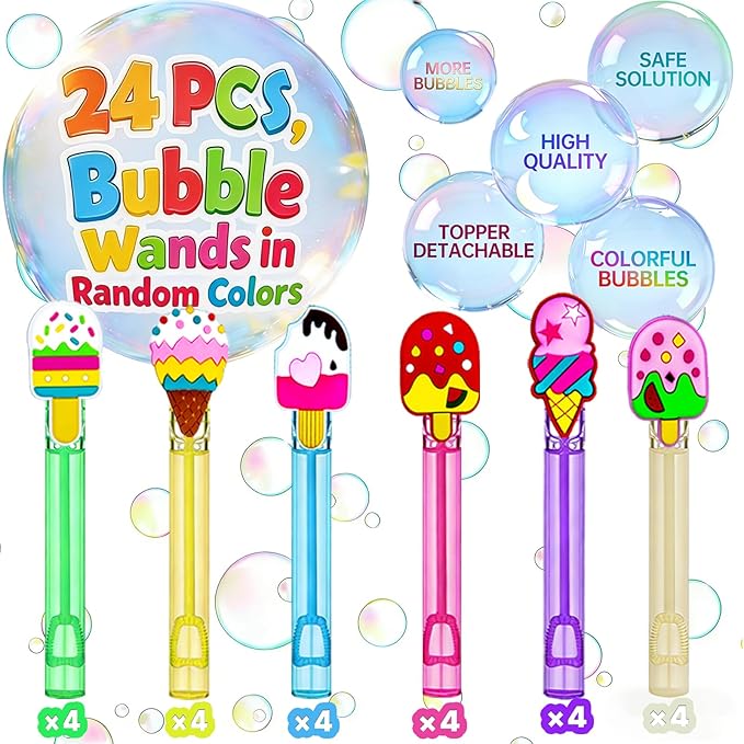 24-Pack Ice Cream Themed Bubble Wands – Assorted Ice Cream Designs Party Favors, Goodie Bag Stuffers & Piñata Fillers for Ice Cream Birthday Parties, Sweet Themed Celebrations & Carnival Prizes