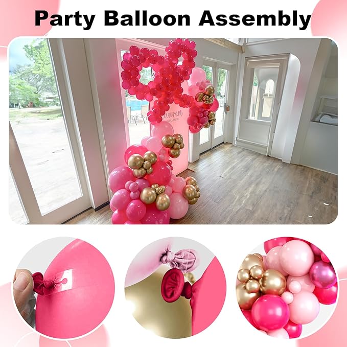 Pink Balloon Arch Garland Kit, Pastel Baby Hot Pink Balloons with Metallic Gold Latex Balloons for Girls Women Birthday Mother's Day Bridal Baby Shower Wedding Anniversary Princess Theme Decorations