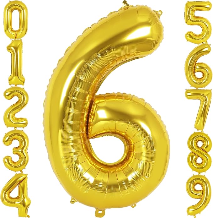 Gold Number 6 Balloon 40 Inch, Big Large Foil Helium Number Balloons, Jumbo Giant Mylar Number 6 Balloons for 6 Year Old Birthday Party Decorations Supplies Anniversary Celebration