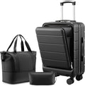 YOETEY Carry On Luggage 22x14x9 Airline Approved, 20" Hardside Suitcase with Front Pocket for Laptop, Lightweight Spinner Luggage with TSA Lock & Matching Tote Bag (3 Piece Sets, Black)