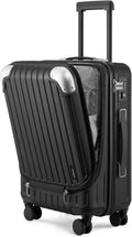 LEVEL8 Lightweight Carry-on Suitcase 20-Inch,Expandable 4 Wheel Hand Luggage, ABS+Poly-Carbonate Hardshell Spinner Trolley for Luggage with Double TSA-Approved Locks, Black, 37*24*55.5CM, Casual and