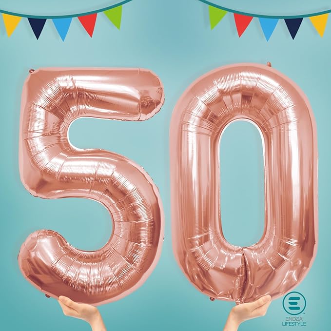 40 Inch Number Celebration and Decoration Balloon for Birthday Parties, Graduations, Anniversaries, Weddings, Photo Shoots, Special Events - Helium Foil Mylar (Rose Gold Number 50)