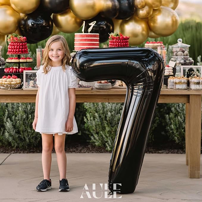 AULE 40 Inch Big Black 7 Balloon Number Large Foil Helium Number Balloons 0-9 Jumbo Giant Happy 7th Birthday Party Decorations for Boy or Girl Huge Mylar Anniversary Party Supplies
