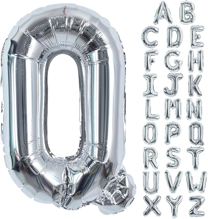 TONIFUL 40 Inch Large Silver Letter Q Balloons Helium Balloons,Foil Mylar Big Letter Balloons for 2026 New Year Eve Graduation Wedding Baby Shower Birthday Party Anniversary Supplies Decorations