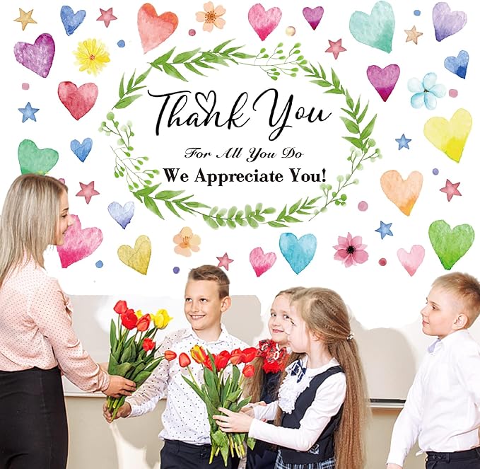 Colorful We Appreciate You Banner Thank You for All You Do Backdrop Heart Flowers Sign for Doctor Nurse Teacher Pastor Staff Employee Retirement Appreciation Theme Party Decorations Supplies