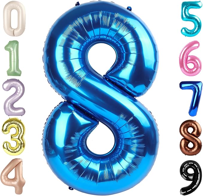 40 Inch Number 8 Balloon, Dark Blue 8 18 28 80 Birthday Balloons for Men Boys, 8th Birthday Decorations Party Supplies, Wedding, Graduations
