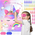 ASTARON Pin The Horn on The Unicorn Game for Kids Birthday Party, Unicorn Party Game with 30 pcs Horn Stickers Birthday Party Supplies for Wall Home Room Decorations