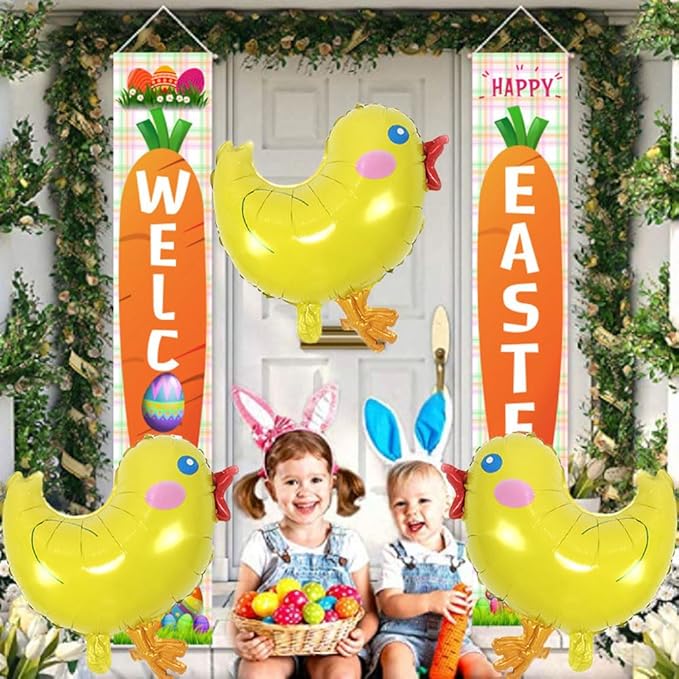 Chicken Balloons Easter Balloons Yellow Chick Foil Balloon for Easter Party Decorations Themed Party Shower Chicken Birthday Party Decorations Decor Supplies Party Balloon Set 3pcs