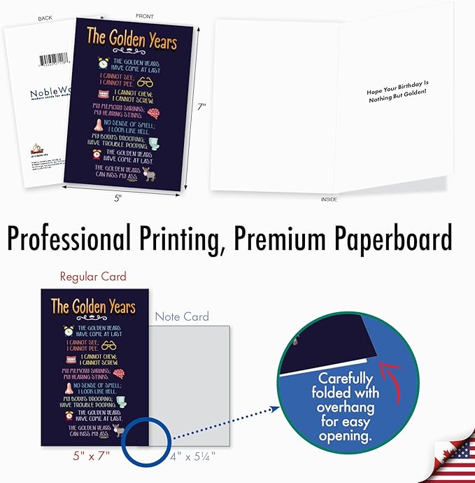 NobleWorks 1 Funny Aging Senior Birthday Greeting Card, Humor Pome for Older Folks with 5 x 7 Inch Envelope, The Golden Years C8154BDG
