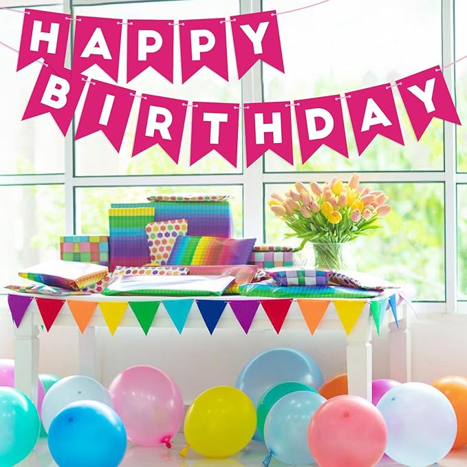 Hot Pink Happy Birthday Banner Sign for Backdrop Hot Pink Birthday Decorations for Girls Women 13th 15th 21th 30th Party Banner Garland Wall Door Bunting Flag