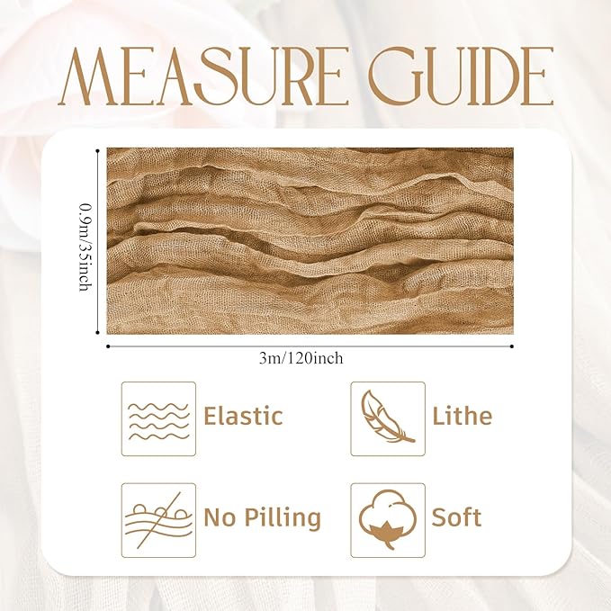 Wokceer Cheesecloth Table Runner 12Pack 10FT Khaki Boho Gauze Cheese Cloth Table Runner for Party Long Rustic Sheer Table Runners for Baby Bridal Shower Wedding Easter Table Decor